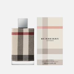Burberry for Women 100ml eau de parfum bottle in classic round glass design with soft gold cap