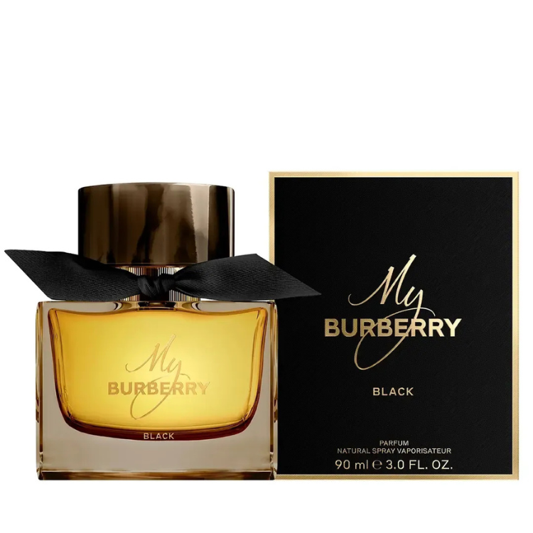 My Burberry Black 90ml parfum bottle in dark amber glass with black ribbon detail