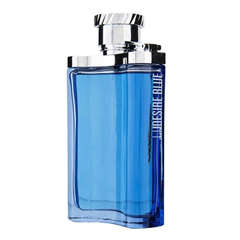 Dunhill London Desire Blue 100 ml Eau de Toilette in a clear rectangular glass bottle with a silver cap and cool blue-toned fragrance inside.