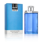Dunhill London Desire Blue 100 ml Eau de Toilette in a clear rectangular glass bottle with a silver cap and cool blue-toned fragrance inside.