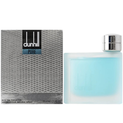 Dunhill London Pure 75 ml Eau de Toilette by Alfred Dunhill in a clear rectangular glass bottle with a sleek silver cap and light fresh-toned fragrance inside.
