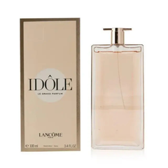 Lancôme Paris Idôle Le Grand Parfum 100 ml in a tall rectangular glass bottle with a rose-gold cap and elegant pink-hued fragrance inside.