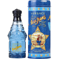 “Versace Blue Jeans Man 75ml EDT perfume with fresh woody citrus scent, original fragrance in Qatar”