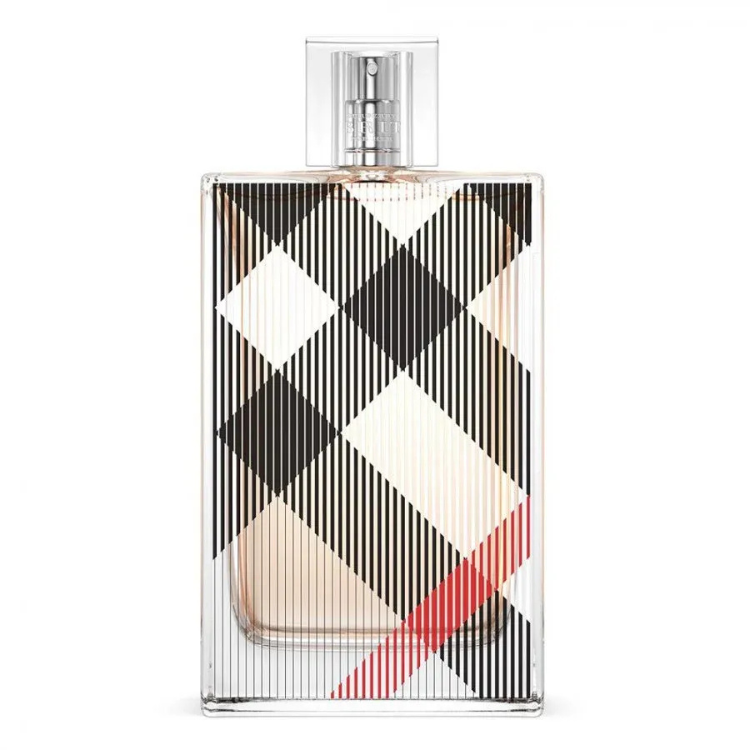 Burberry Brit for Her 100ml eau de toilette bottle with classic Burberry check pattern design
