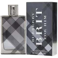 Burberry Brit for Him 100ml eau de toilette bottle with signature check design and silver cap
