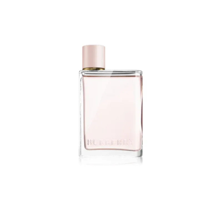 Burberry Her 100ml eau de parfum bottle in soft pink glass with spray top
