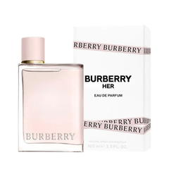 Burberry Her 100ml eau de parfum bottle in soft pink glass with spray top
