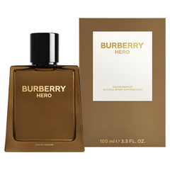 Burberry Hero 100ml eau de parfum bottle with clean glass design and bold logo on the front
