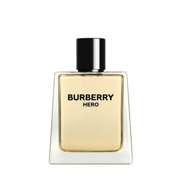 Burberry Hero 100ml eau de toilette bottle with angular glass design and light amber tone
