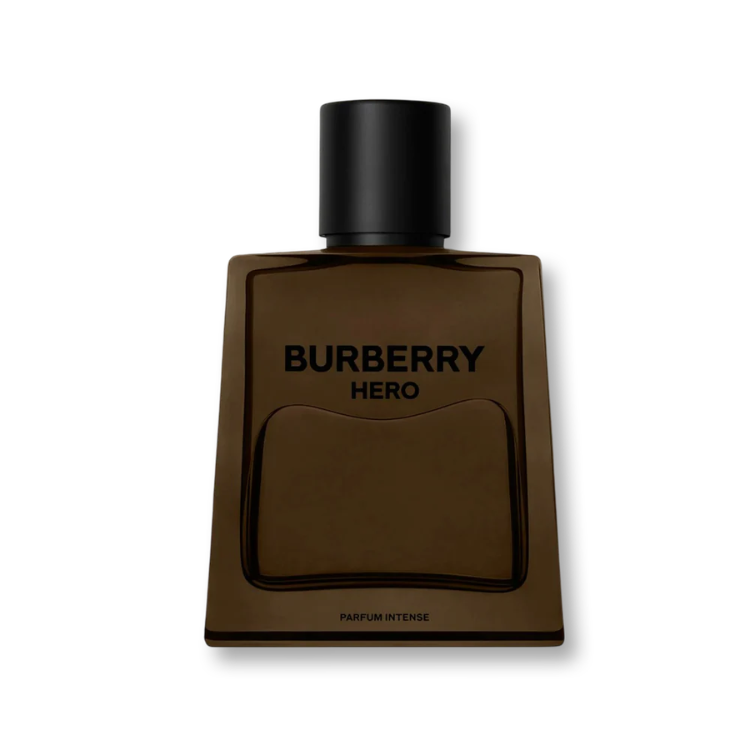 Burberry Hero Parfum Intense 100ml bottle in dark brown glass with bold logo and strong masculine design
