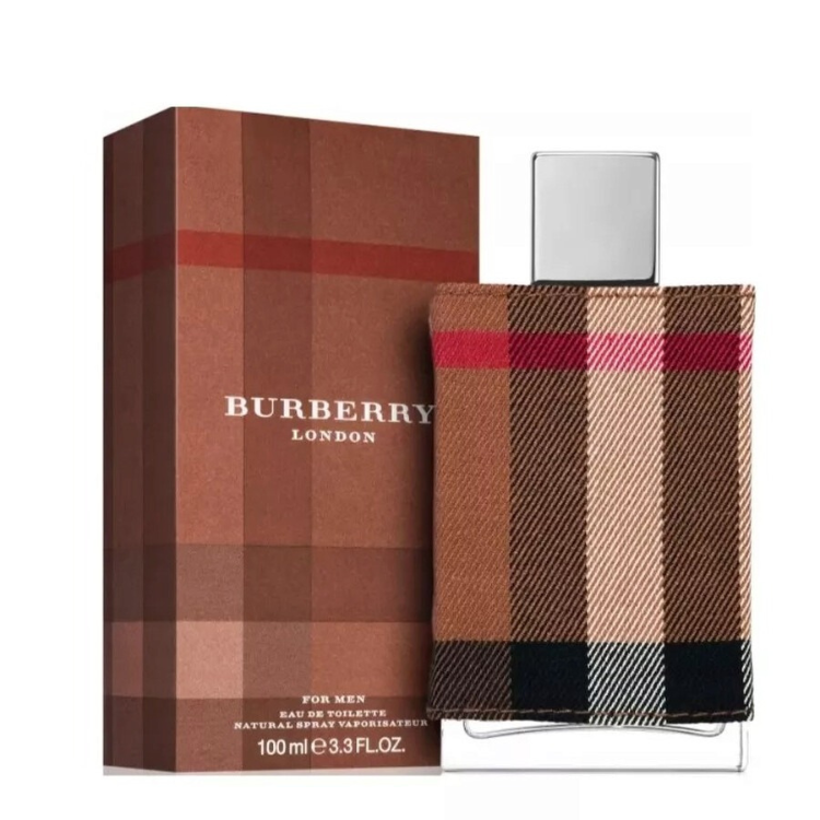 Burberry London for Men 100ml eau de toilette bottle with classic check design and dark cap
