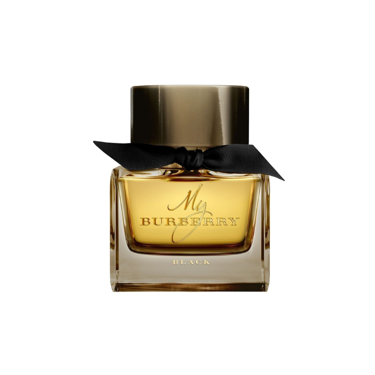 My Burberry Black 90ml parfum bottle in dark amber glass with black ribbon detail
