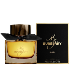 My Burberry Black 90ml parfum bottle in dark amber glass with black ribbon detail
