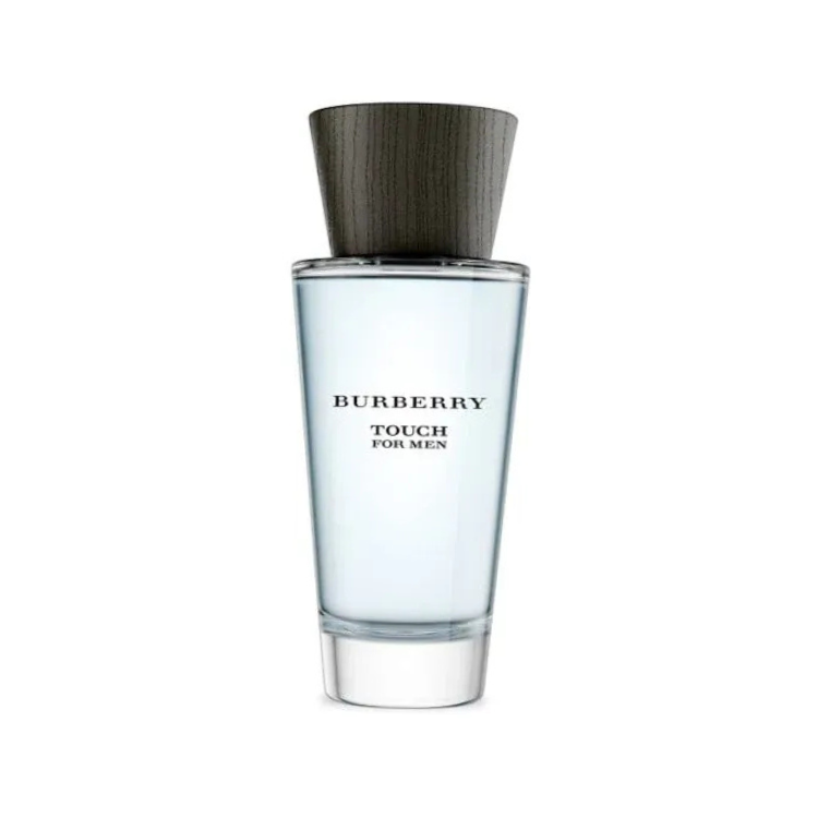 Burberry Touch for Men 100ml eau de toilette bottle with simple square glass design and black cap
