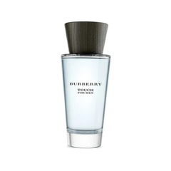 Burberry Touch for Men 100ml eau de toilette bottle with simple square glass design and black cap
