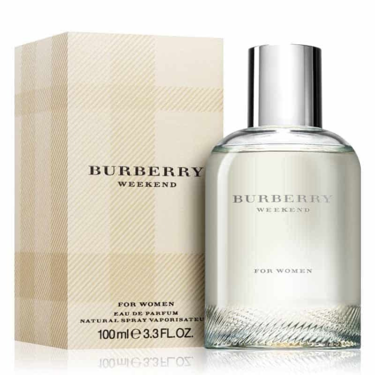 Burberry Weekend for Women 100ml eau de parfum bottle with soft beige tone and simple rounded design
