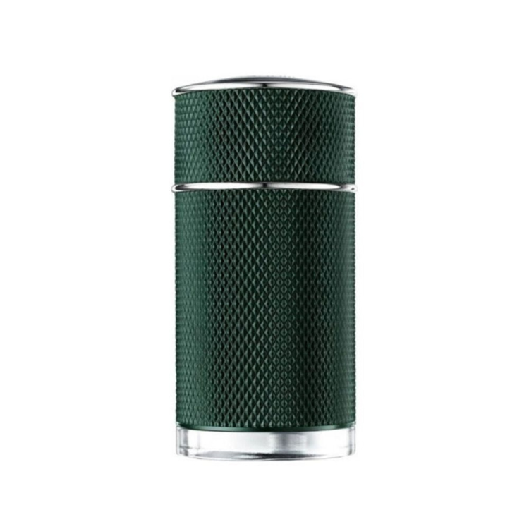 Dunhill London Icon Elite 100 ml Eau de Parfum in a clear rectangular glass bottle with a silver cap and rich amber-toned fragrance inside.
