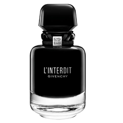 L’Interdit Eau de Parfum Intense 80ml bottle in dark glass with black ribbon detail and elegant design
