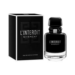 L’Interdit Eau de Parfum Intense 80ml bottle in dark glass with black ribbon detail and elegant design
