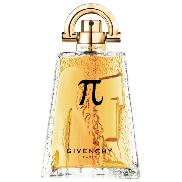 Pi 100ml eau de toilette bottle in bold geometric glass design with warm amber color
