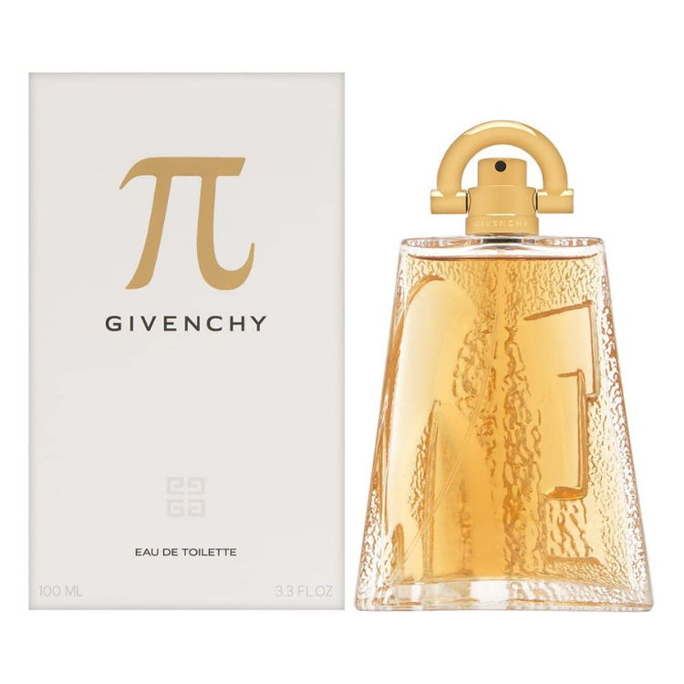Pi 100ml eau de toilette bottle in bold geometric glass design with warm amber color
