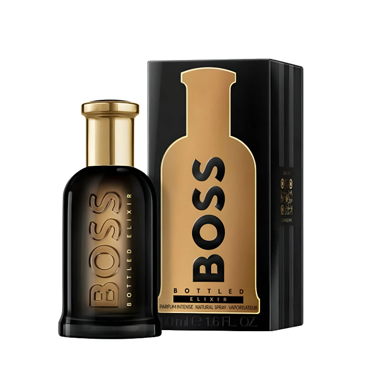 Hugo Boss Bottled Elixir 100ml Parfum Intense perfume with rich spicy woody scent, original fragrance in Qatar
