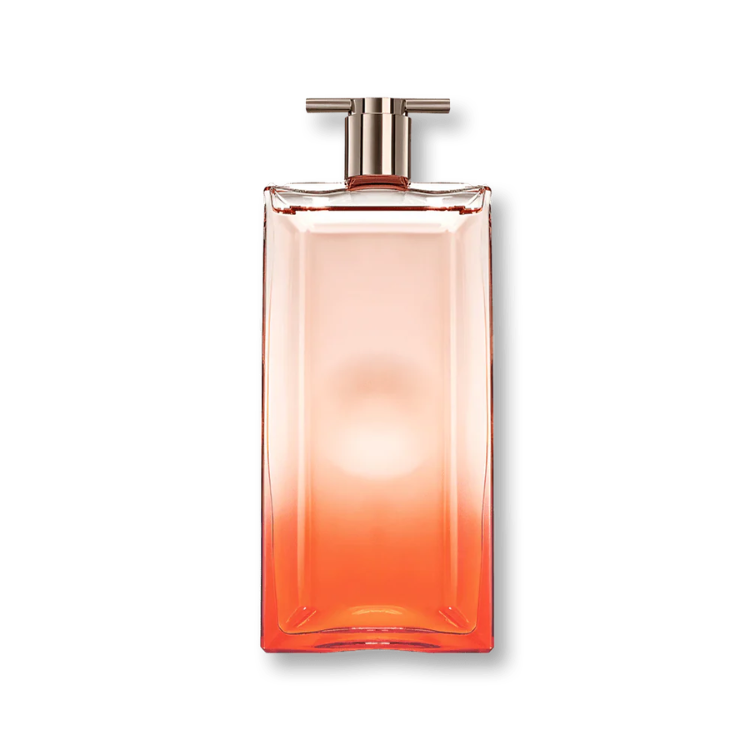 Lancôme Paris Idôle Le Grand Parfum 100 ml in a tall rectangular glass bottle with a rose-gold cap and elegant pink-hued fragrance inside.
