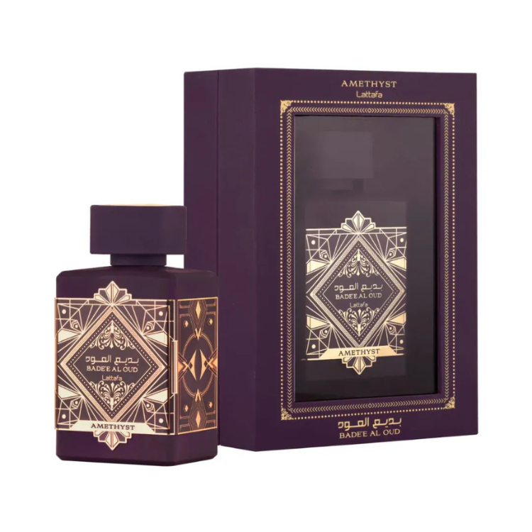 Lattafa Badee Al Oud Amethyst 100ML EDP luxurious oriental oud fragrance for men available at Luca Perfumes Qatar with fast delivery in Doha
