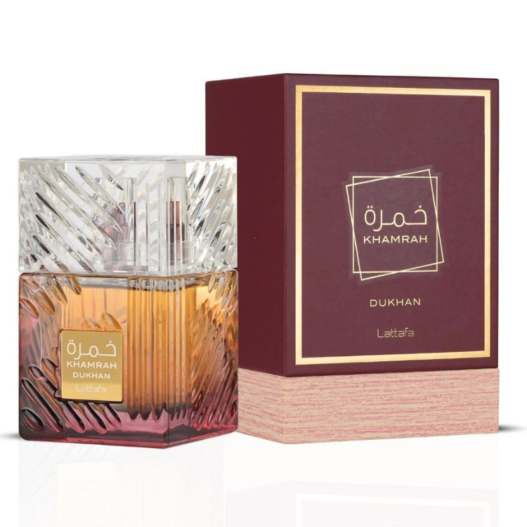 Lattafa Khamrah Dukhan 100ML EDP warm smoky oriental fragrance for men available at Luca Perfumes Qatar with fast delivery across Doha
