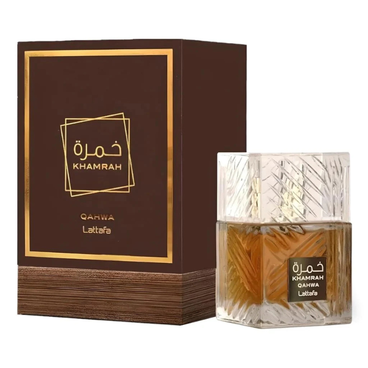 Lattafa Khamrah Qahwa 100ML EDP warm oriental coffee fragrance for men available at Luca Perfumes Qatar with fast delivery in Doha
