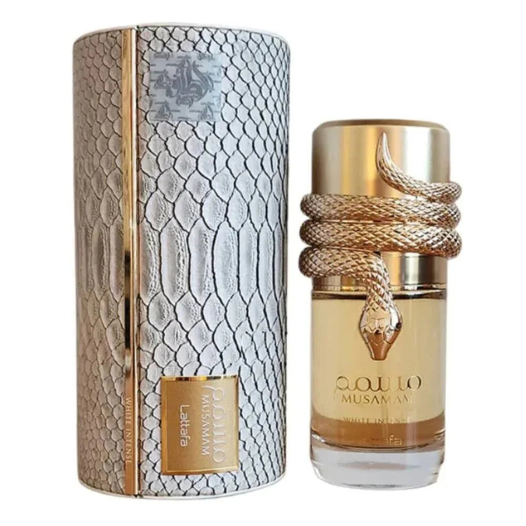 Lattafa Musamam White Intense 100ML EDP fresh spicy oriental fragrance for men available at Luca Perfumes Qatar with fast delivery in Doha
