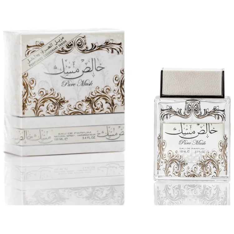 Lattafa Pure Musk 100ML EDP soft musky oriental fragrance for men and women available at Luca Perfumes Qatar with fast delivery in Doha
