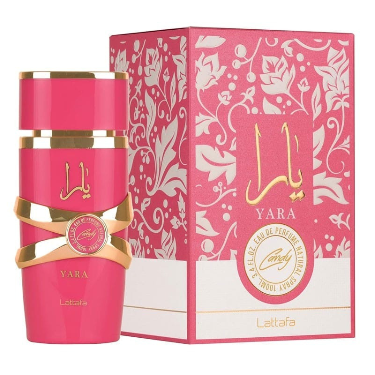 Lattafa Yara Candy 100ML EDP sweet fruity floral fragrance for women available at Luca Perfumes Qatar with fast delivery in Doha
