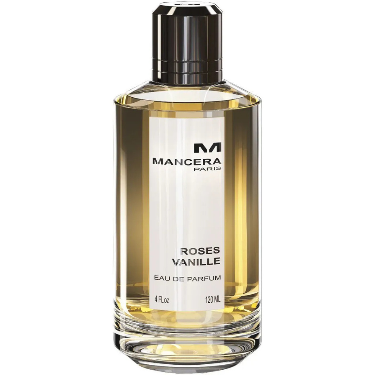 Mancera Roses Vanille Eau de Parfum, Roses Vanille perfume bottle, rose vanilla fragrance, Mancera Paris niche perfume, sweet floral gourmand scent, unisex luxury perfume, long lasting EDP 120 ml
