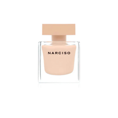 Narciso Rodriguez Narciso Poudrée 90 ml Eau de Parfum in a rounded blush-pink glass bottle with a minimalist design and soft floral-powdery fragrance inside.
