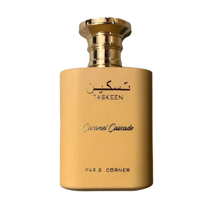 Paris Corner Taskeen Caramel Cascade 100 ML EDP at Luca Perfumes Qatar, original unisex perfume with rich caramel, vanilla, and amber notes available in Doha, Qatar with fast delivery.
