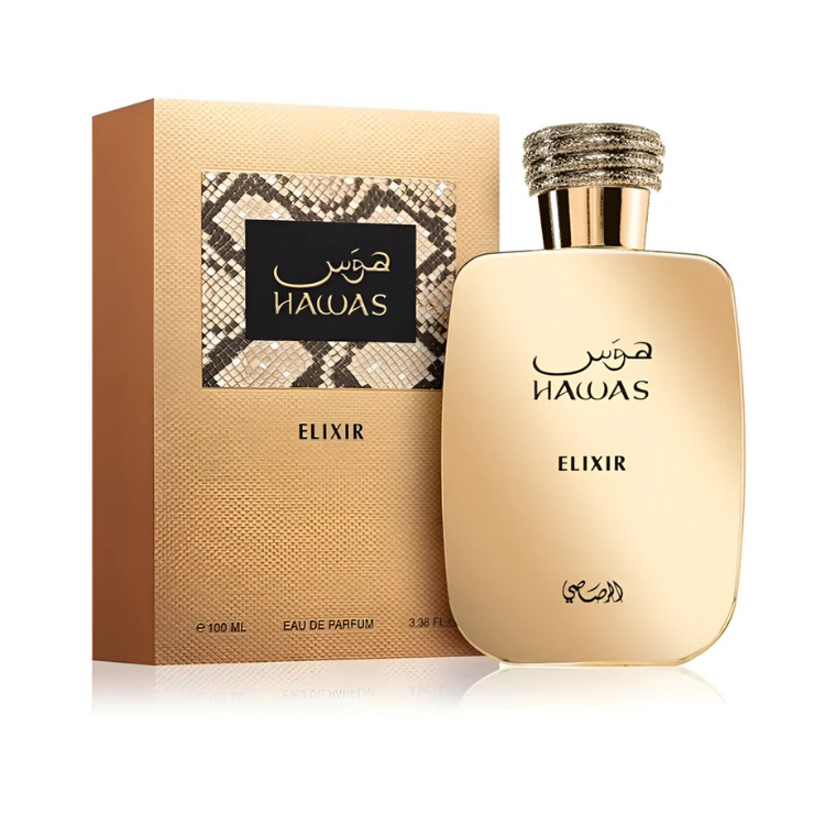 Rasasi Hawas Elixir 100 ML EDP at Luca Perfumes Qatar, original men’s fragrance with rich spicy, aquatic and amber notes available in Doha, Qatar with fast delivery.
