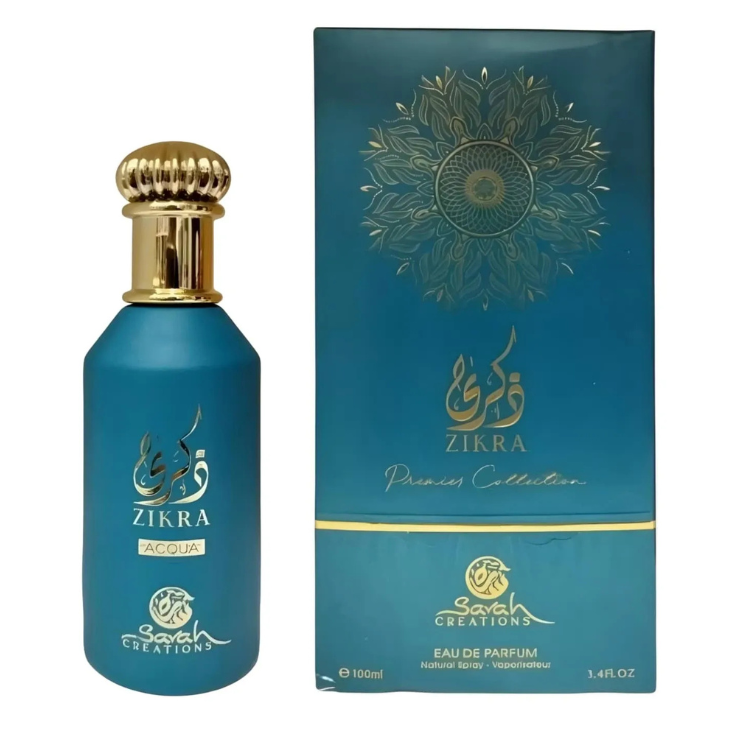 Sarah Creations Zikra Acqua Eau de Parfum 100ML EDP – fresh aquatic fragrance for men and women available at Luca Perfumes Qatar.