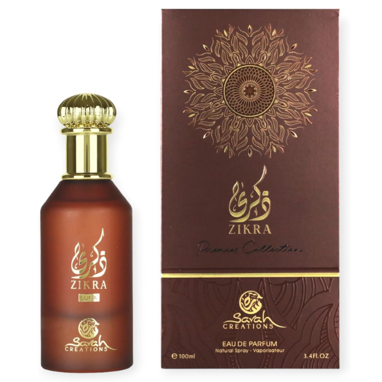 Sarah Creations Zikra Luna 100 ML EDP at Luca Perfumes Qatar, original unisex perfume with fruity, floral and amber notes including mango, apricot, rose, jasmine, vanilla and musk available in Doha, Qatar with fast delivery.