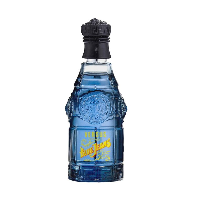 “Versace Blue Jeans Man 75ml EDT perfume with fresh woody citrus scent, original fragrance in Qatar”
